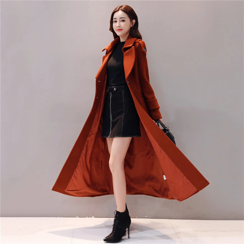 Fashion Extra long Woolen Coat Women 2020 Autumn Winter New Black Long Wool Jacket Korean Plus Size Thick Warm Ladies Overcoat | Женская
