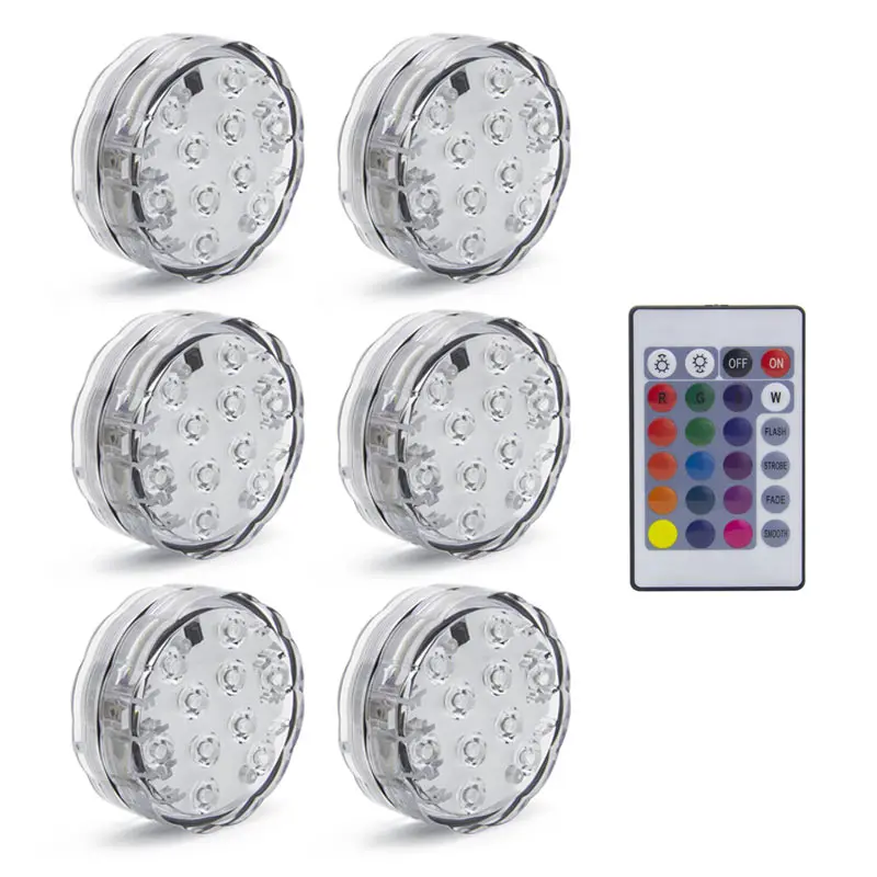 1 control 6 lights 10 светодиодный RGB погружной светильник с дистанционным управлением, на батарейках, подводный Ночной светильник, напольная ваза, чаша, садовые вечерние украшения - Испускаемый цвет: 1 control 6 lights
