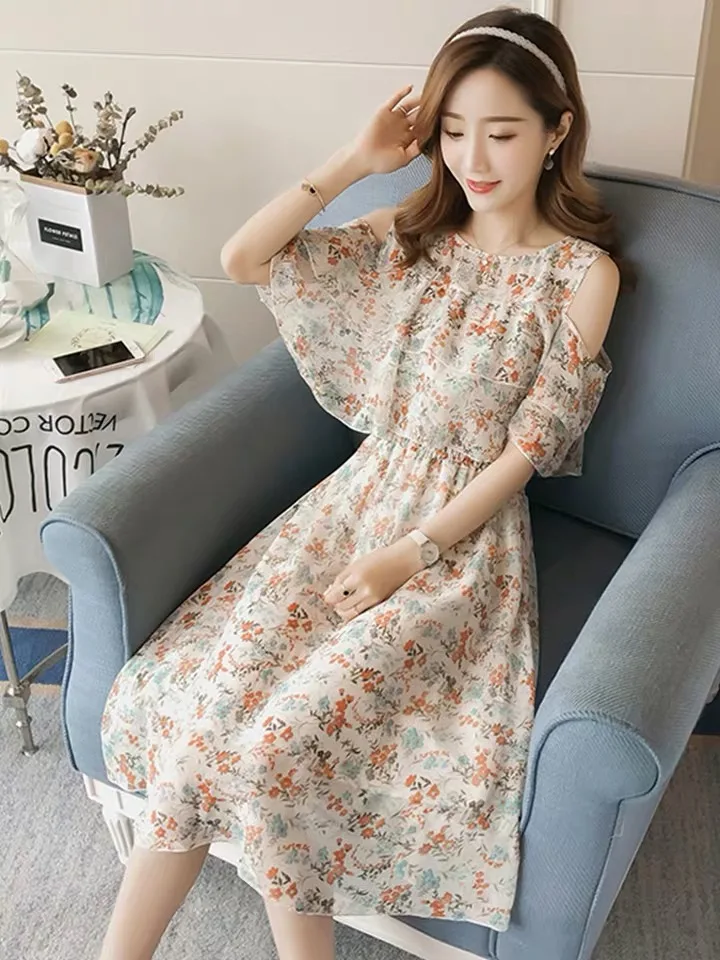 Платье для беременных с открытыми плечами и принтом платья грудного