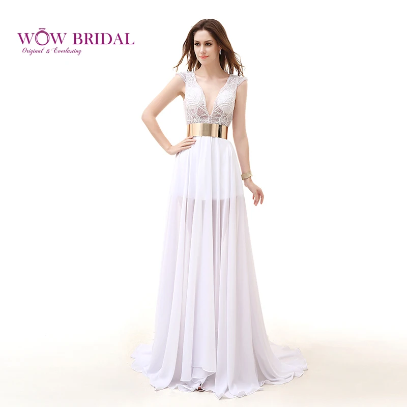 Wowbridal изящное белое платье для выпускного вечера пикантное с глубоким V образным