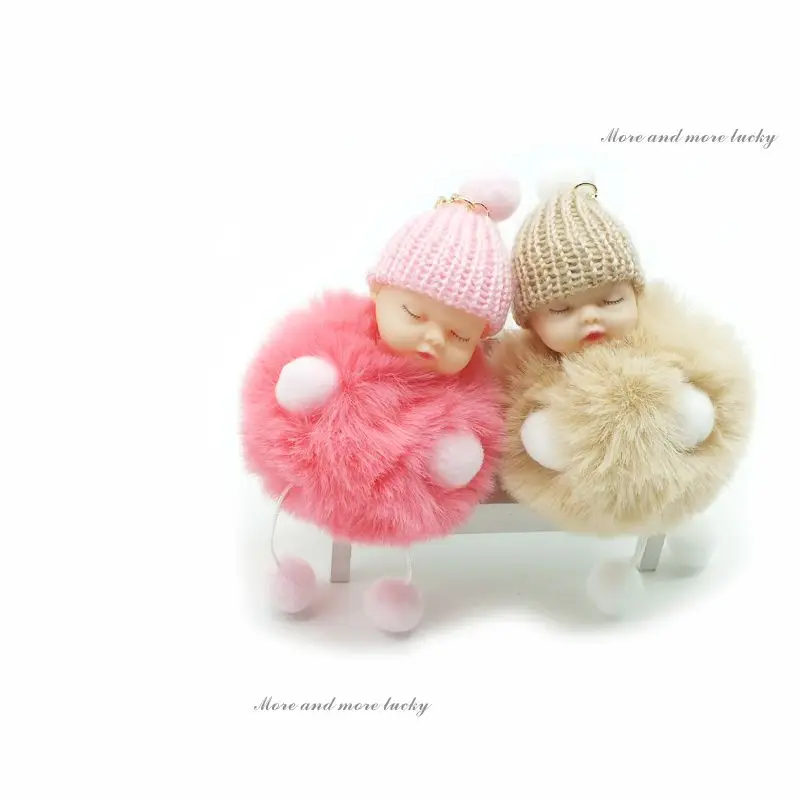 ZOEBER Baby Sleeping fur Doll Keychain foot hand doll Pompom Rabbit Fur Key Chain Car Keyring Holder Charm jewelry for women | Украшения и