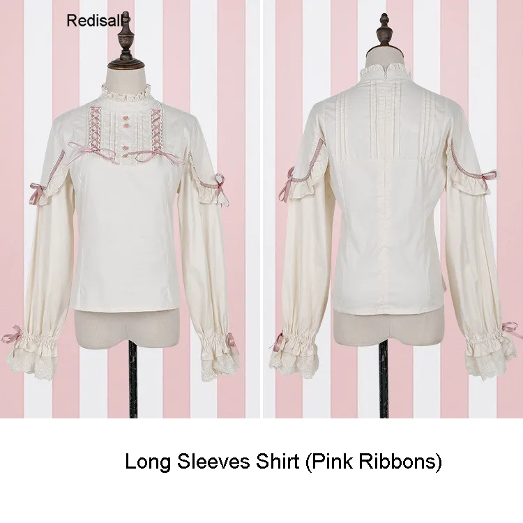 Long Pink Shirt JSK платье в стиле Лолиты, рубашки с длинными короткими рукавами, милое платье с высокой талией для девушек, платье с бантом, топ, блузка, цельнокроеное платье 1062 - Цвет: Long Pink Shirt