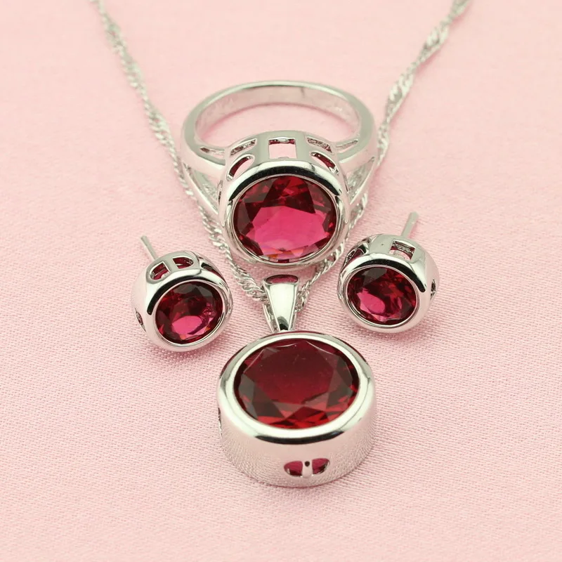 Красный кубический цирконий серебряный цвет Женские Ювелирные наборы Ожерелье