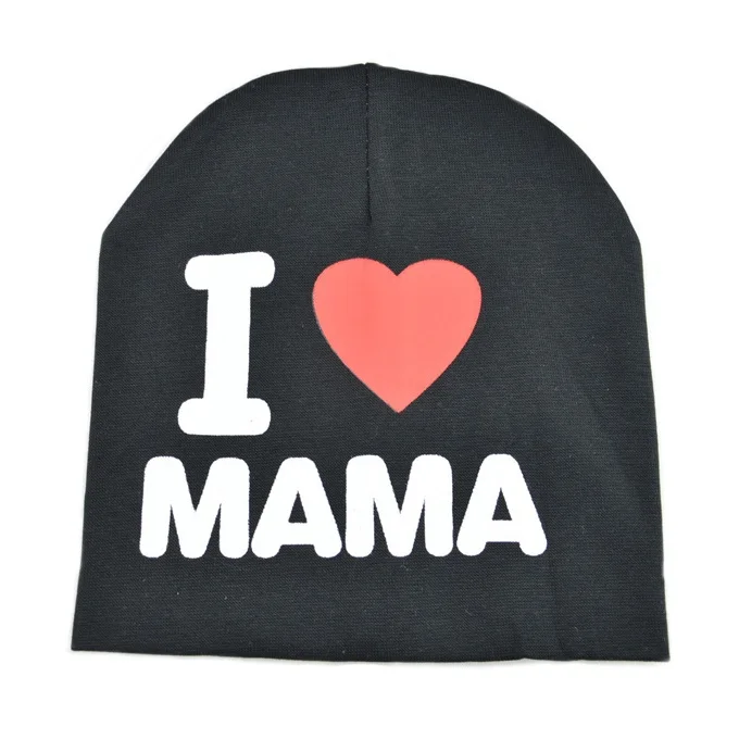 mama Black С милыми ушками; шапочка для новорожденного, для малыша, для мальчиков и девочек хлопковая шапка мягкая осень-зима для детей с надписью «I Love mama» и «I Love papa» и шапки с принтом - Цвет: mama Black