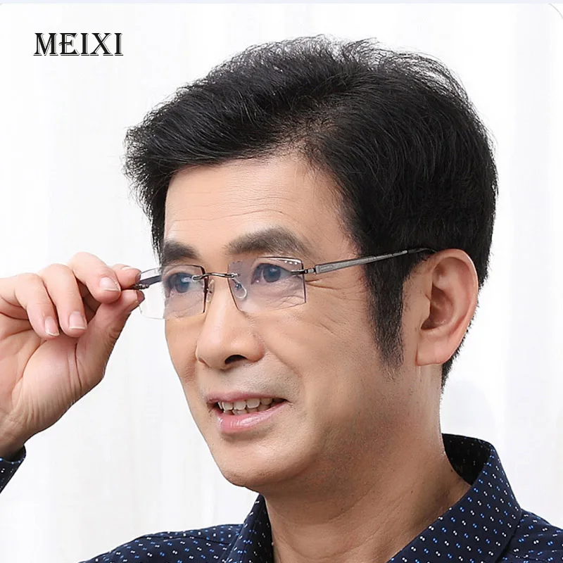 Мужские очки для чтения без оправы металлические с алмазным покрытием и защитой