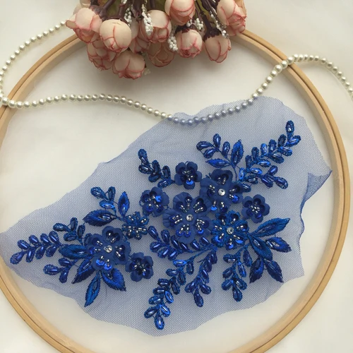 Sapphire blue 2 пары/4 шт. многоцветный DIY Аппликация из бисера ручной работы цветок патч свадебное платье аксессуары кружево вышивка, ремонт одежды RS1311 - Цвет: Sapphire blue