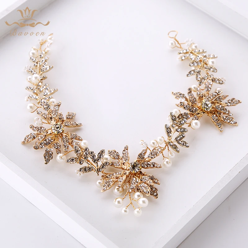 Модные корейские повязки на голову с золотыми листьями Мягкие Длинные свадебные