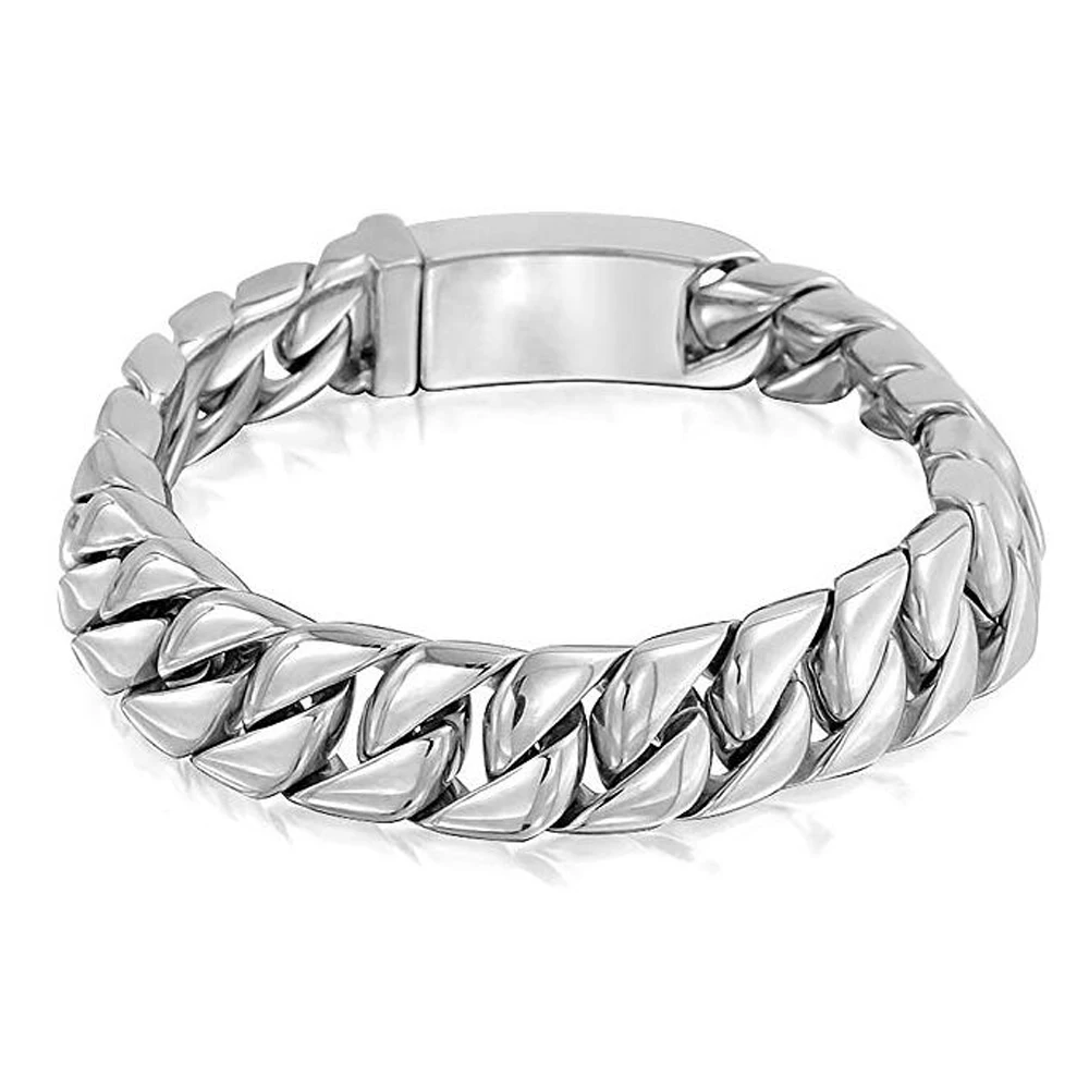 

12mm Wide Heavy Punk Rock Men's Women Cuban Curb Link Bracelet Hiphop Shiny Stainless Steel Bike Biker Bangle Jewelry 18cm-22cm