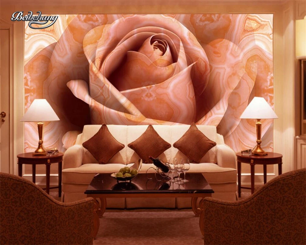Обои на заказ с розами декоративный узор из мрамора 3d гостиная ТВ установка