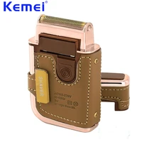 kemei 2 in 1 mini portable reciprocating electric shaver retro leather rechargeable men beard trimmer shaving machine km 5600
