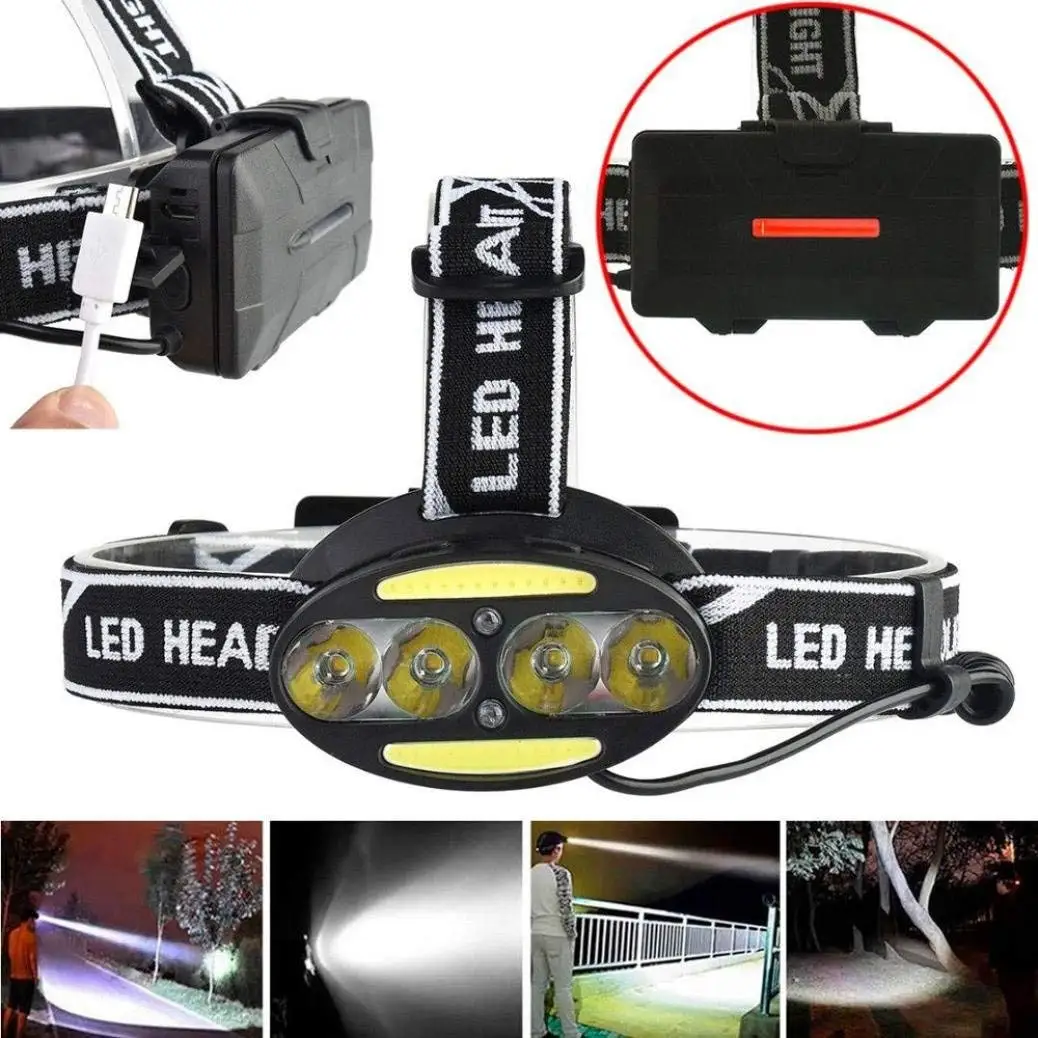 5000LUMS ИК датчик светодиодный налобный фонарь 4* T6 h светодиодный eadlamp+ 2* COB+ 2* Красный USB Перезаряжаемый Головной фонарь фонарик использовать 2*18650 батареи