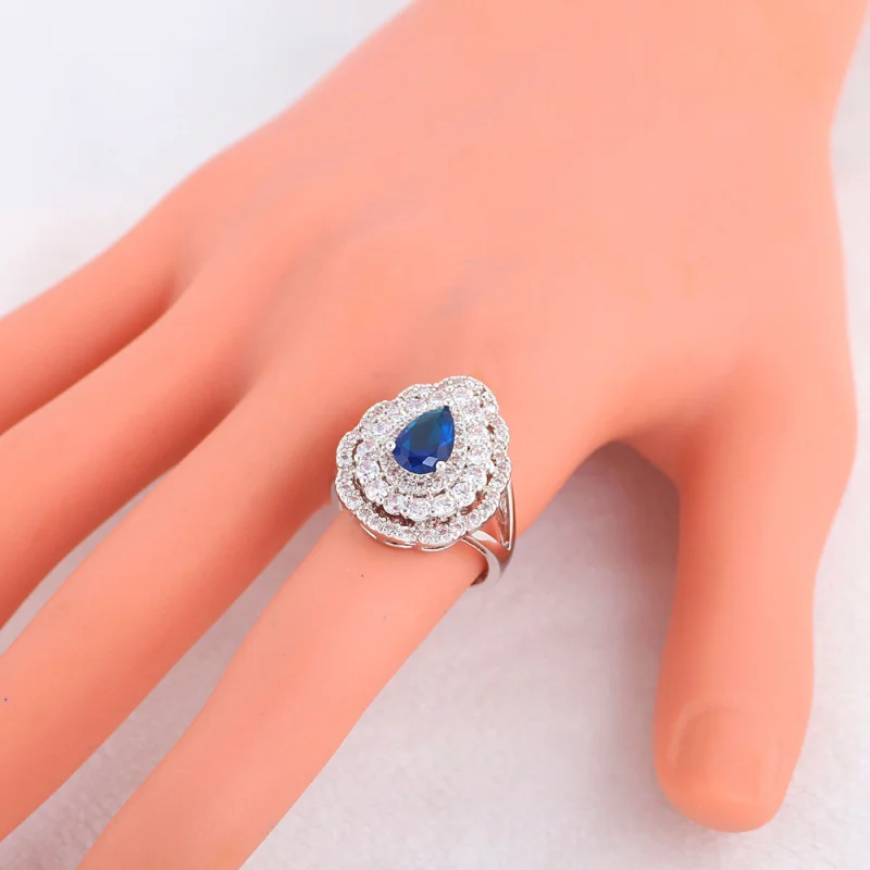 Ayowei серебряные штампованные модные серьги подвеска ожерелье кольцо синий Zicon