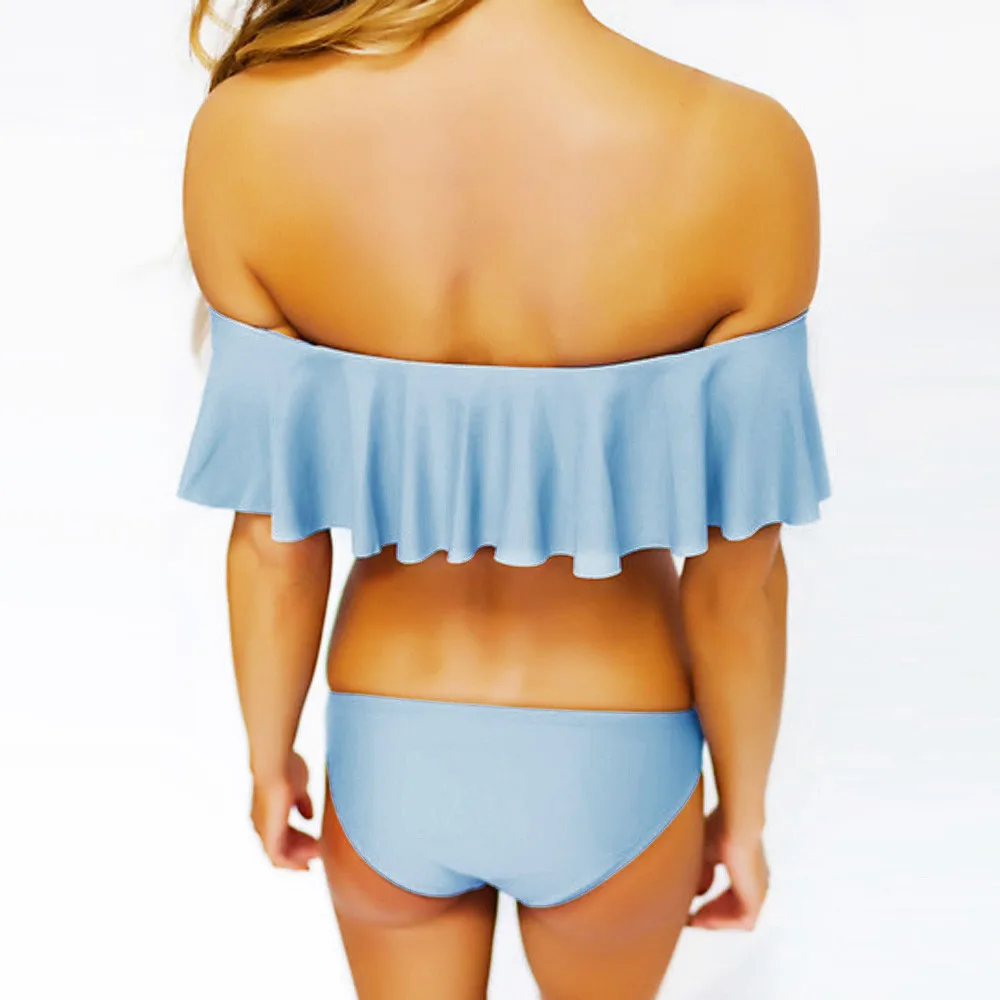 SAGACE двухсекционные костюмы сплошной цвет Купальники Купальник с рюшами женские