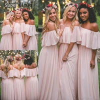 pink bridesmaid dresses long 2019 chiffon cheap custom weddig party dresses vestido madrinha vestido de festa longo