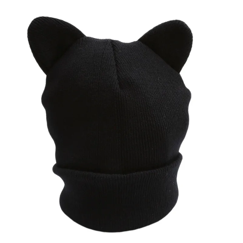 Fashion Design Wool Cap Hat Gray White Cute Cat Ears Knitted Lovely Casual Winter Warm Skullies Beanies KH994102 | Аксессуары для