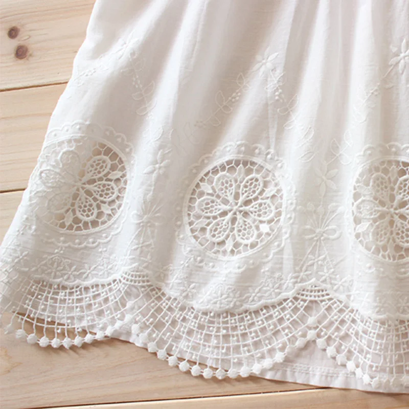 Женская кружевная рубашка повседневная белая с ажурной вышивкой U106|shirt top|mori girlmori top |