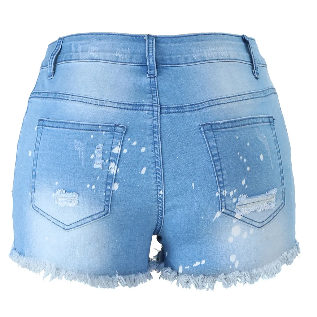 

Women Shorts Jeans Cotton Women Summer High Waists Plus Size Button Tassel Hole Skinny Feminino Shorts Denim Trousers Y620
