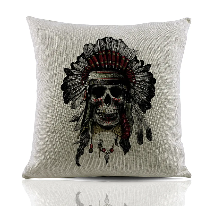 Хлопок лен 18 &quotквадратная подушка индийский череп стиль принт диванные сиденья
