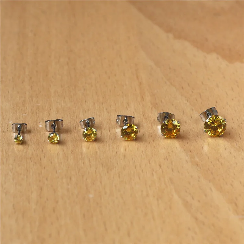

316l Stainless Steel Stud Earrings With Golden Zircons Classical Style From 3mm to 8mm No Fade Allergy Free Quality Jewelry