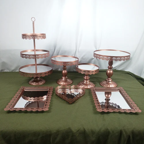 Mirror 7pcs С украшением в виде кристаллов металлическая, для подставки для пирожных держатель, на Возраст 3-15 шт./компл. кекс сервировочный стенд для буфетного Дисплей стеллаж для выставки товаров День рождения Свадебные украшения золотой/белый - Цвет: Mirror 7pcs