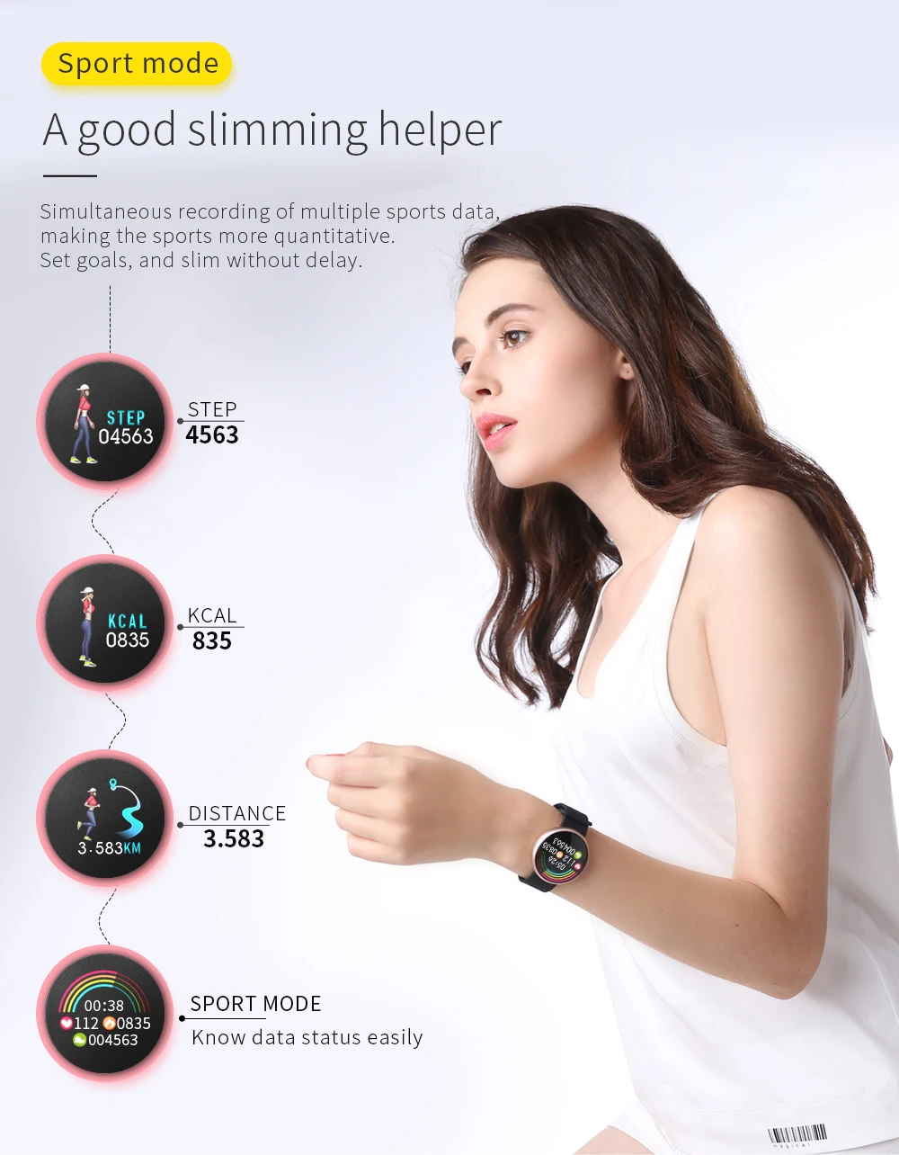 Браслет женские HeartRate Smartband Водонепроницаемый Удаленная камера Спорт фитнес-браслет сообщение re mi под пк-xiomi mi band3