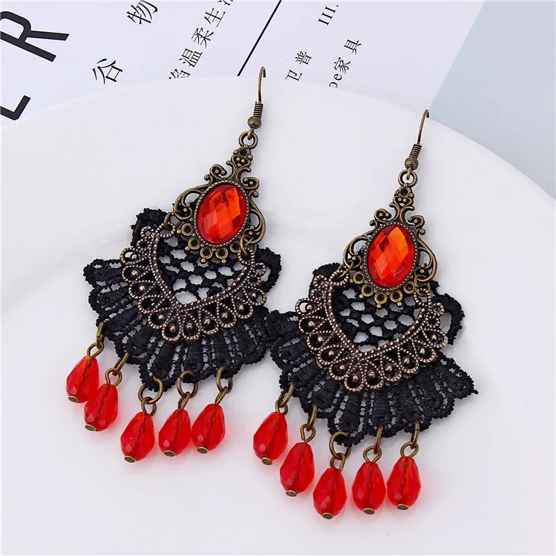 Women Earrings jewelry Gothic creative black lace earrings tassel exaggerated female dress accessories pearl fashion | Украшения и