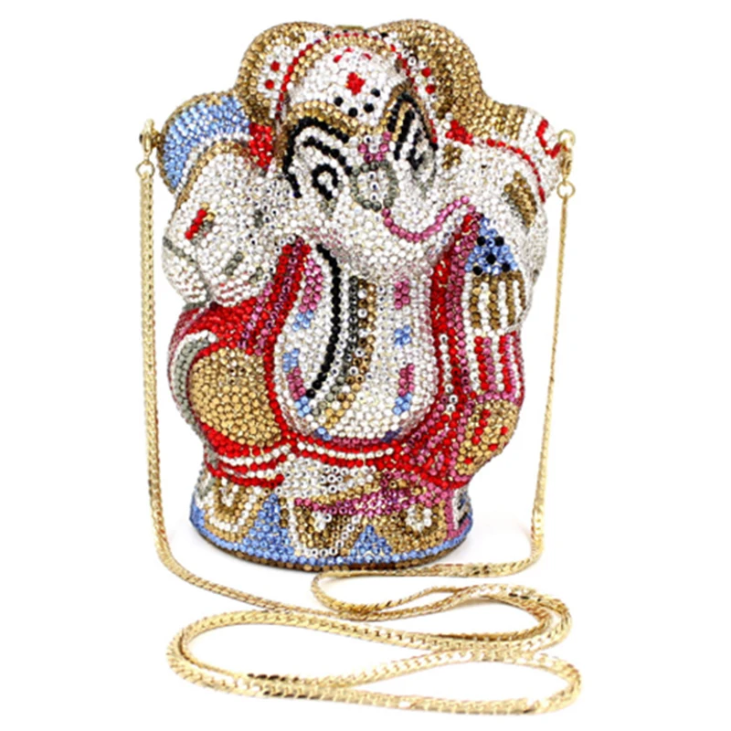 

XIYUAN Elephant Full Diamonds Women Clutch Evening Bag Ladies Metal Handbags Luxury Female Party Shoulder Bag Chain Phone Purses