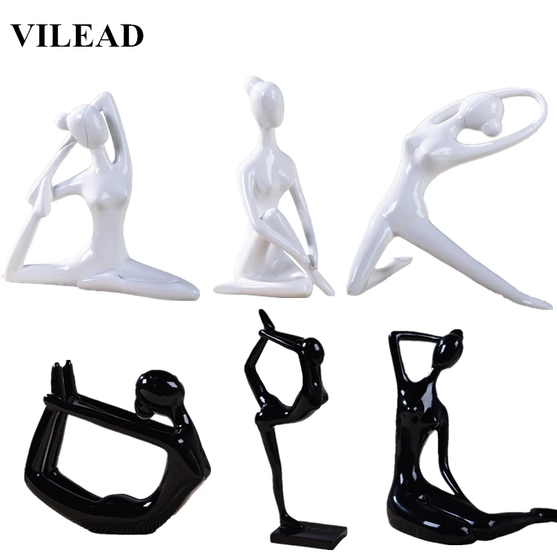 VILEAD 11 стильная девушка из смолы, фигурки для йоги, абстрактная черно-белая женская модель для йоги, современные миниатюры для офиса, винтажный домашний декор