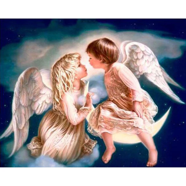 Алмазная 5D картина «Ангел мальчик и девочка» с полным заполнением,  религиозная вышивка, вышивка крестиком, наклейка на стену, рождественские  подарки | AliExpress