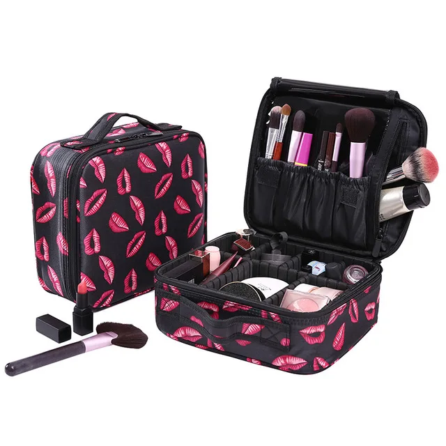 Redlips Mini Style B New Makeup Bag with Mirror Large Capacity Women Professional Cosmetic Manicure Bag Portable Make up Organizer Storage Bags - Цвет: Redlips Mini Style B