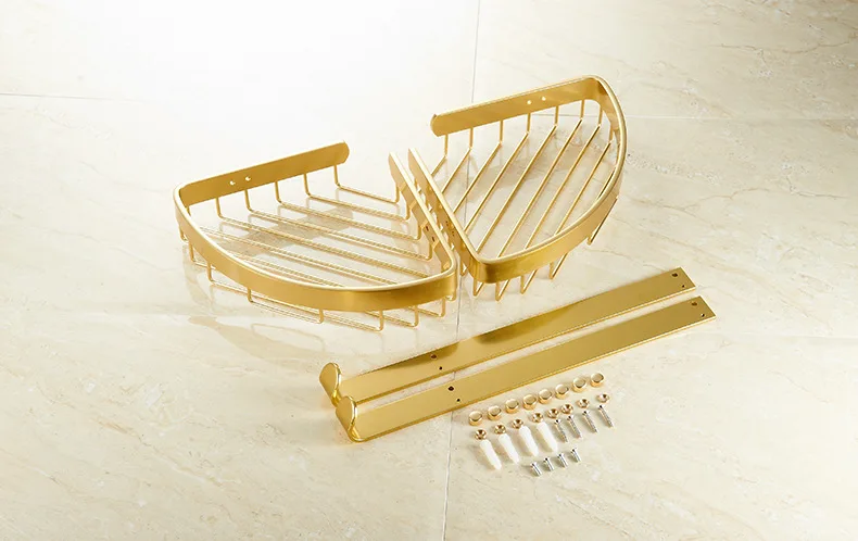 Европейские аксессуары для ванной комнаты 304 нержавеющая сталь Золотая полка для ванной комнаты двойной Угол Корзина настенная угловая вешалка для ванной
