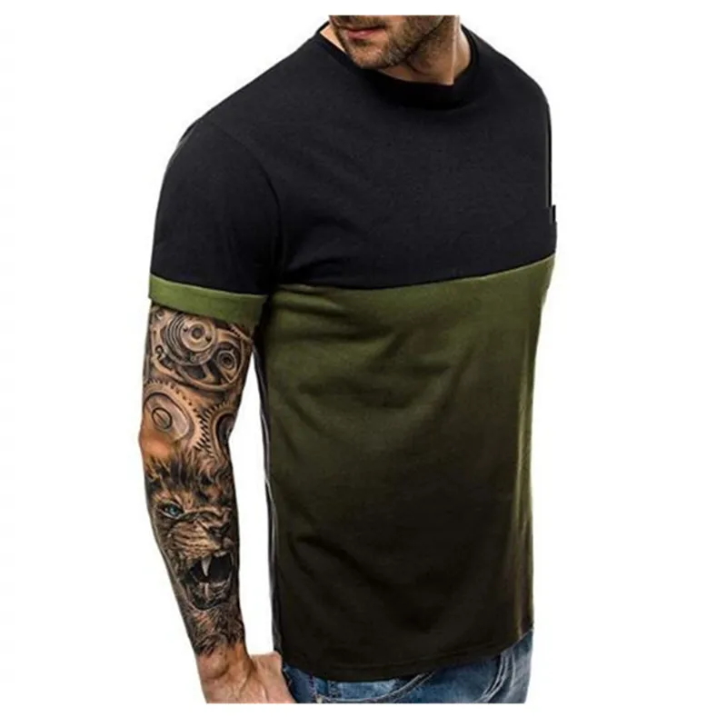 Мужская повседневная разноцветная полосатая футболка с короткими рукавами