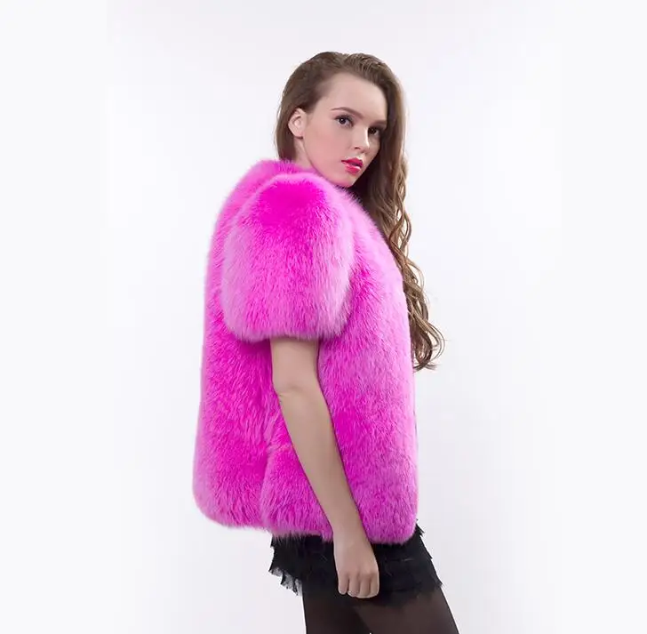 Женский жилет из натуральной кожи с коротким рукавом и лисьим мехом|fox fur vest|fox furvest