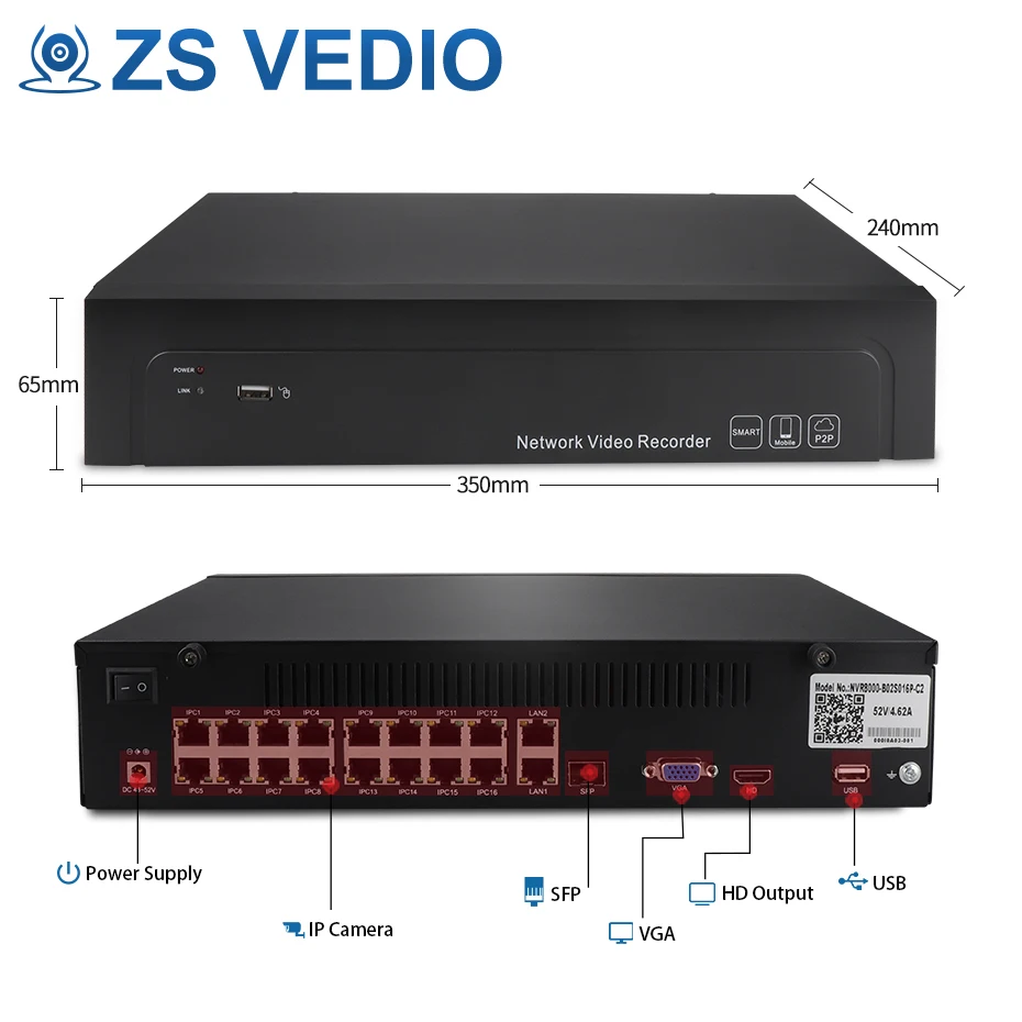 ZSVEDIO H.265 5MP 2592*1944 система видеонаблюдения 48V PoE 16CH NVR комплект Bullet IP камера