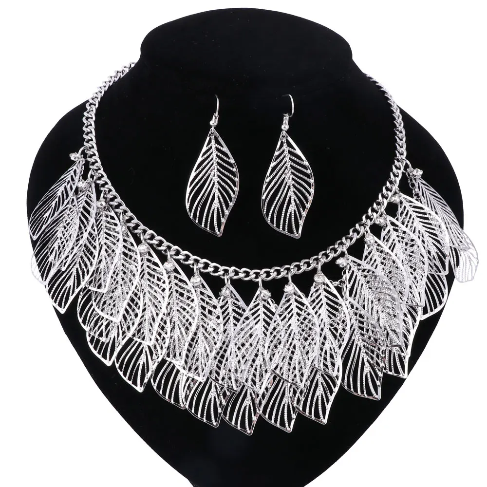 Колье из цинкового сплава с кристаллами цепочка листьями трендовый стиль