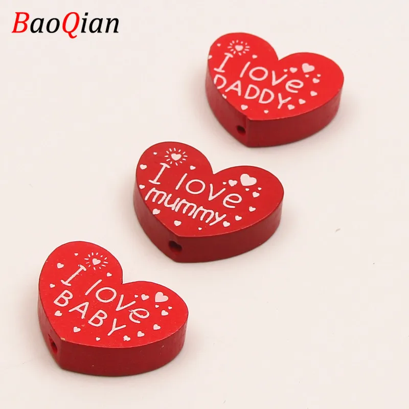 Деревянные бусины ручной работы I Love BABY/DADDY/mummy 10 шт./лот бусины-разделители в форме сердца для самостоятельного изготовления ювелирных изделий зажим для соски 23*29 мм - Цвет: Red