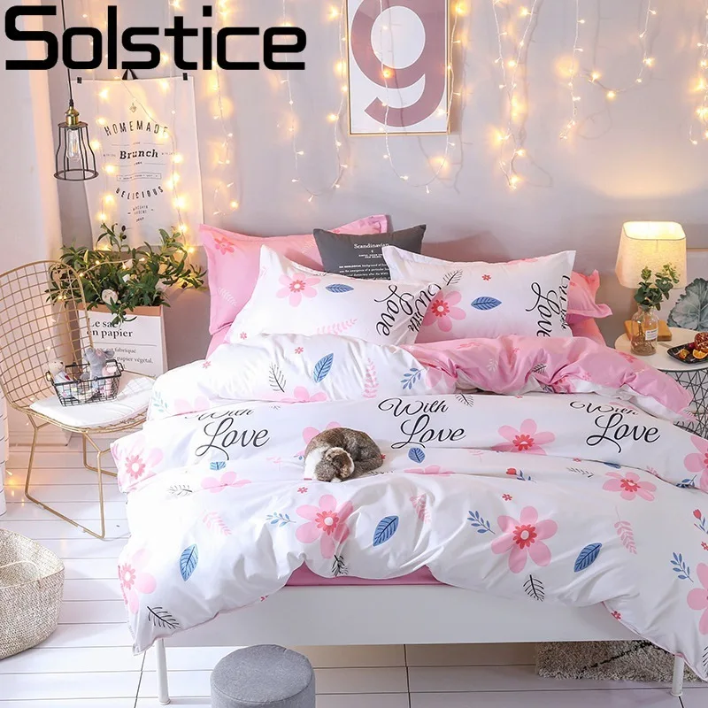 Solstice мультфильм розовые цветы ins стиль 4 шт постельные принадлежности Простыня