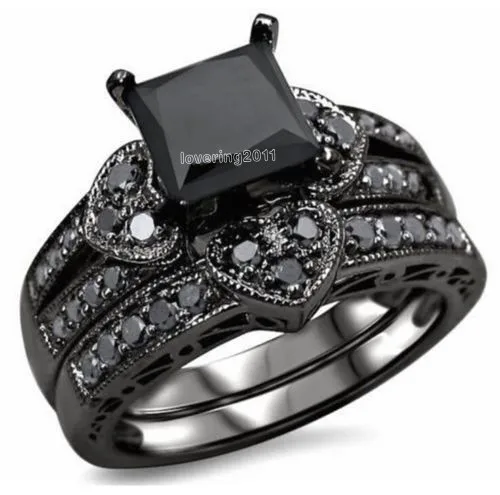 Size5-10 Free shipping classic Solitarie 10kt black gold filled AAA Cubic wedding Engagement Ring set gift choucong | Украшения и