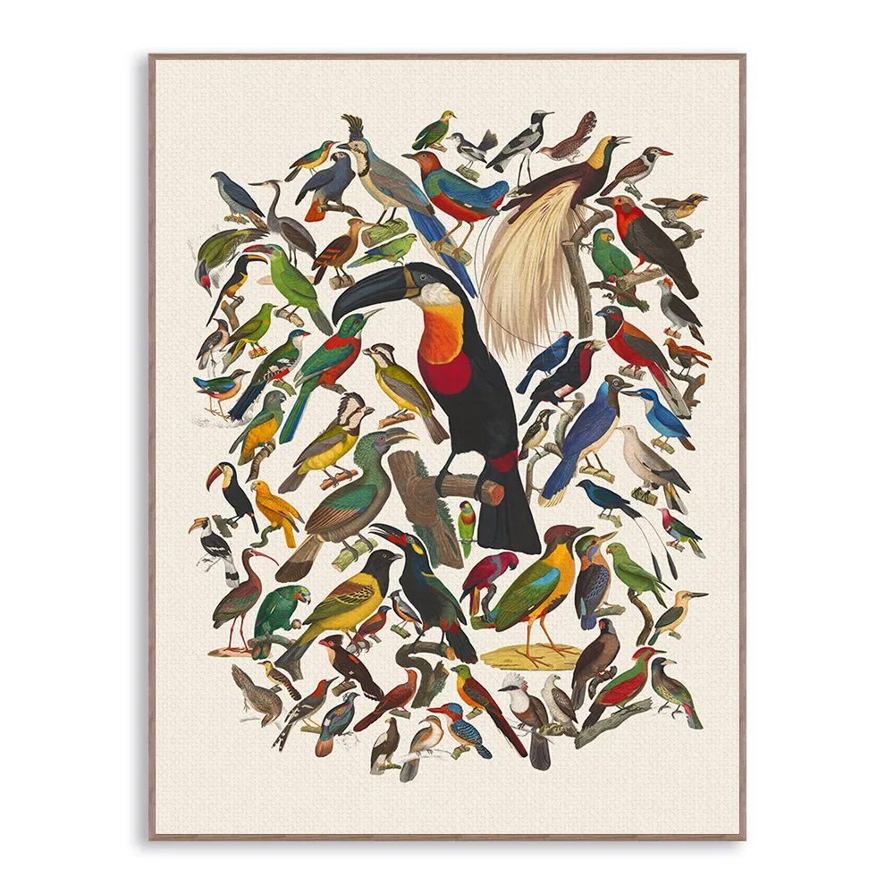 Триптих винтажный Ретро Акварель Птицы холст Художественная печать плакат