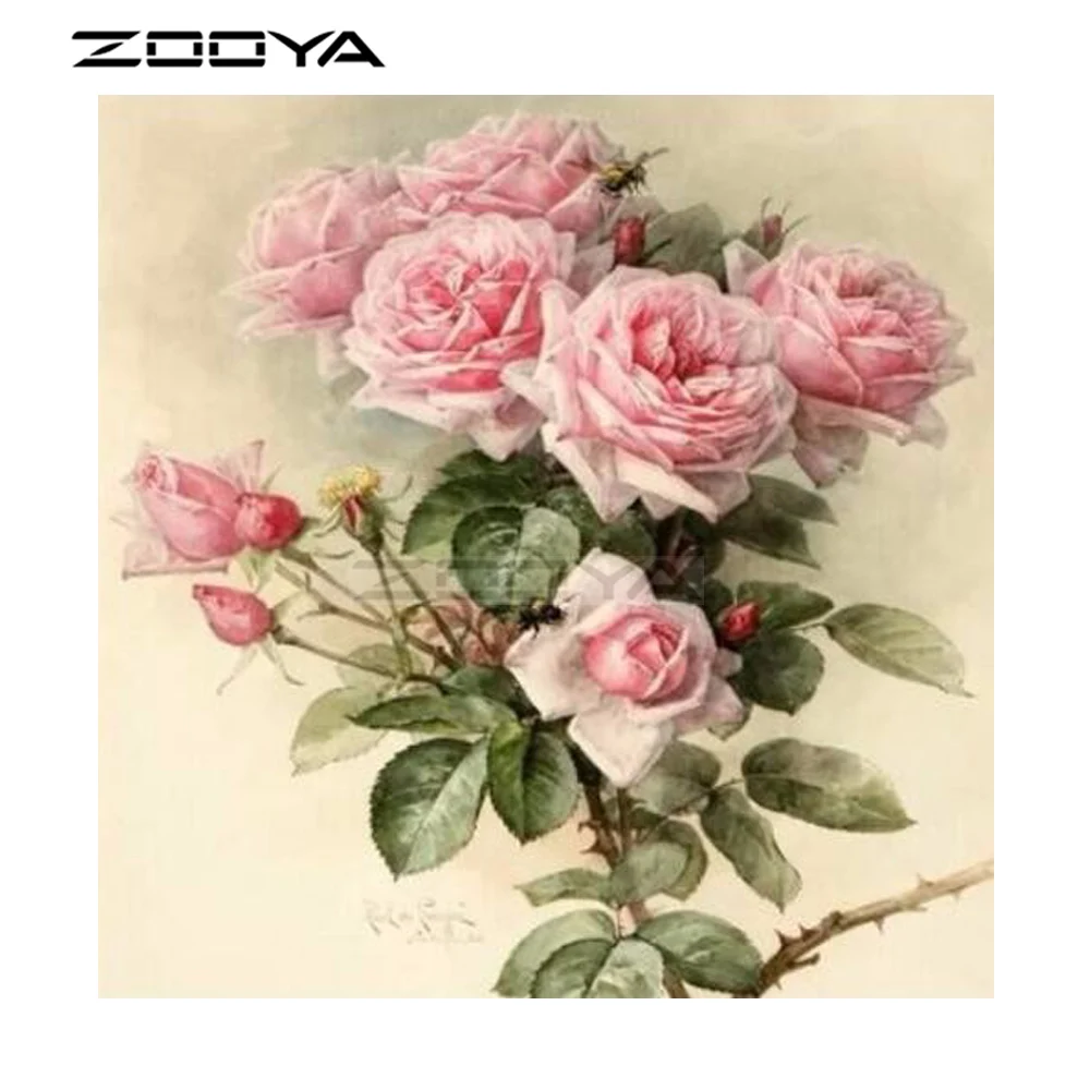 

ZOOYA DIY Needlework Diamond Painting Pink Rose Diamond Embroidery All Drill Rhinestone Mosaic Picture Home Decor R2001