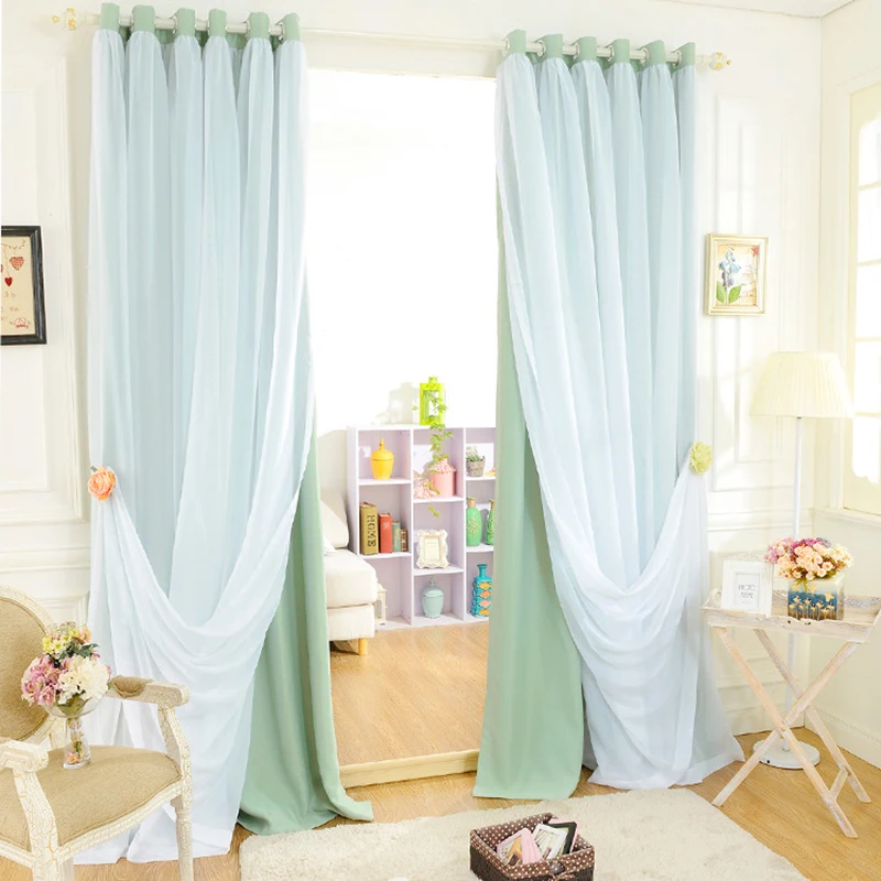 

Korean Window Curtains Living Room Solid Colors Luxury Tulle/Sheer +Blackout Curtains for the Bedroom Window Screening Panel