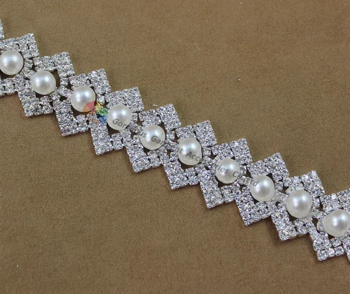 1 Yard 24mm Round Pearl Clear AB Crystal Czech rhinestone cup chain Silver Gold DIY Browband Furniture Wedding Dress Waistband | Дом и сад