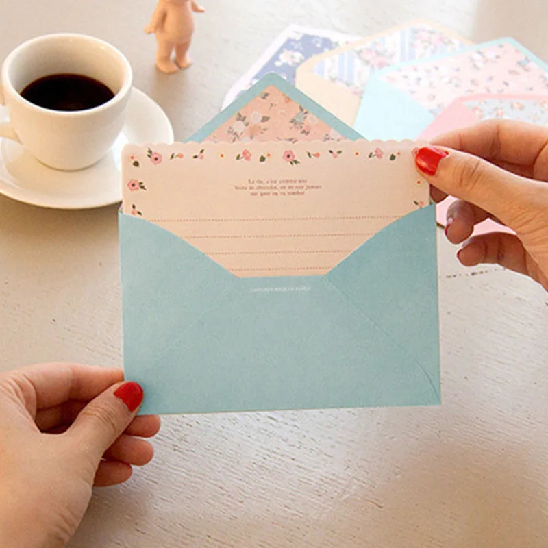 12 листов Lletter Paper + 6 шт конвертов милый набор мелко цветочных букв бумажных