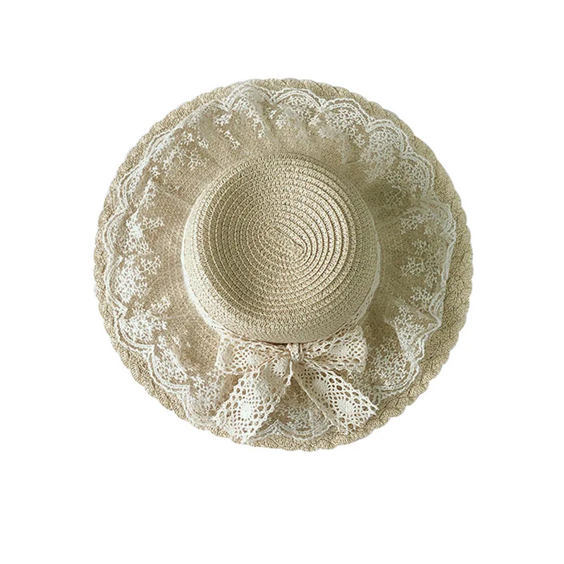 Lace Princess Panama Children Hats Bow Beach Baby Cap for Girls Straw Girl Hat Summer Kids Caps 1PC | Детская одежда и обувь