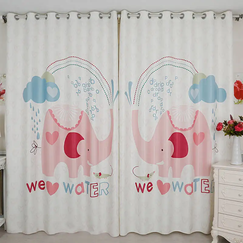 

Custom Window Curtains for Living Room Bedroom Nursery Kid Children Room Window Tulle Sheer Drapes Cartoon Pink Elephant Water