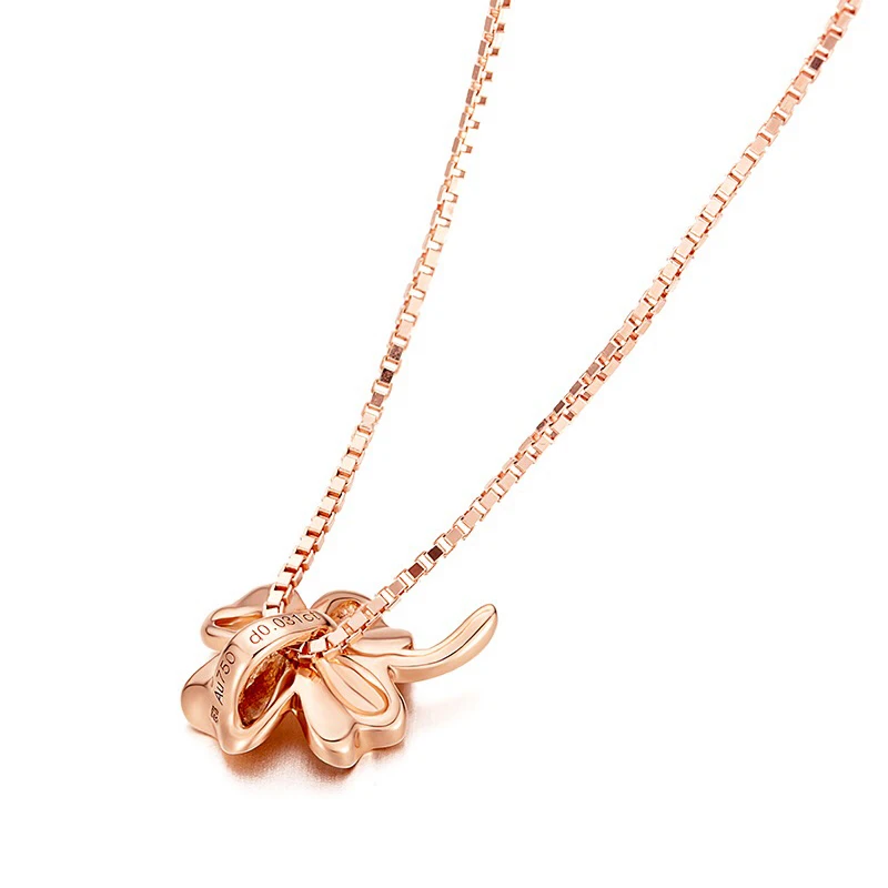 Aazuo Real Diamonds 100% 18K Rose Gold Micro Paved Lucky Four Leaf Pendent With Chain Necklace gifted for Women Wedding Au750 | Украшения и