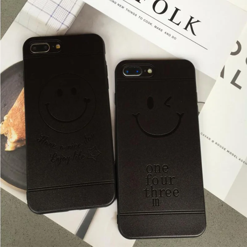 Black Color Matte Smile Couple Enjoy Life Mobile Phone Case For iphone 6 6s 6Plus 6sPlus 7 7Plus Scrub Anti-knock Cover Back TPU |