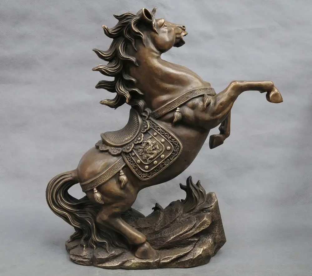 18&quot China Fengshui Zodiac Year Horse Bronze Statue Figurine Carve Dragon | Дом и сад