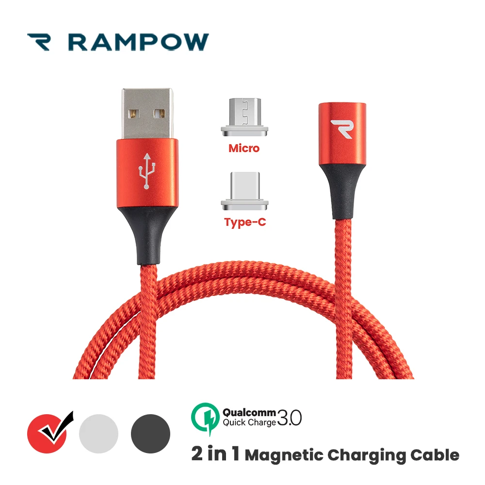 RAMPOW 2 in 1 Magnetic USB Cable QC 3.0 Fast Charging Micro Type C Magnet Connector Charger For Samsung/Xiaomi | Мобильные телефоны