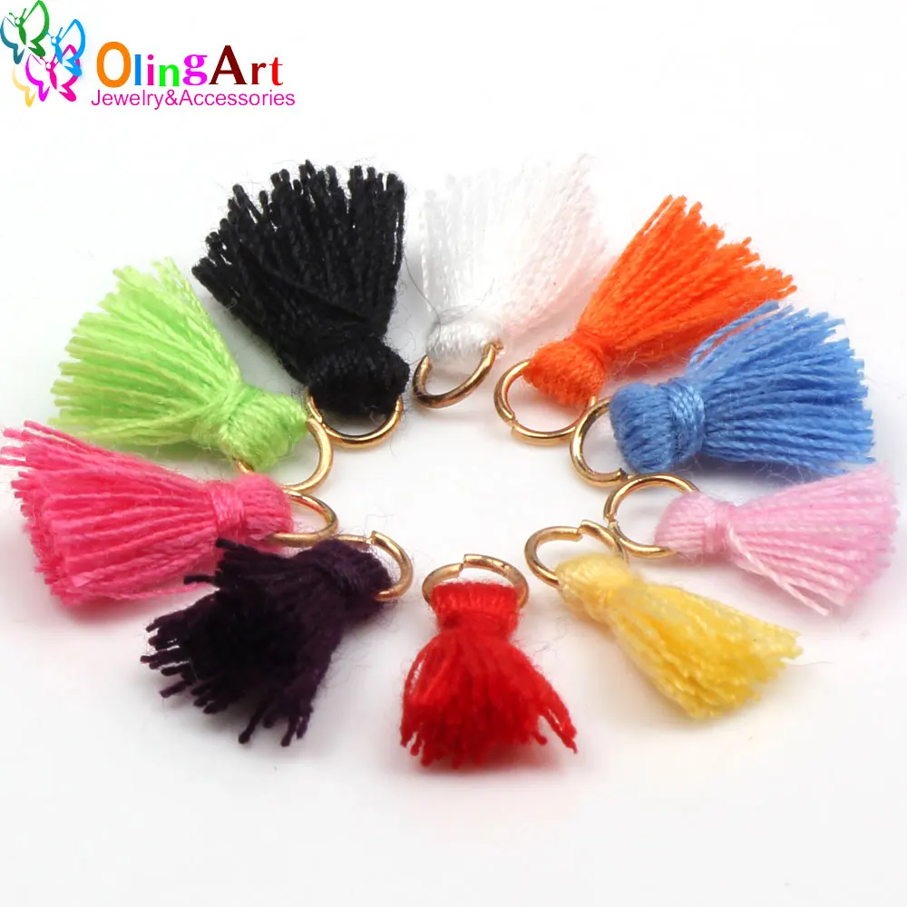 

OlingArt 10mm 10pcs Mixed color Cotton Satin Tassel Golden cap Necklace Earring Tassels DIY Jewelry Making Straps handbag